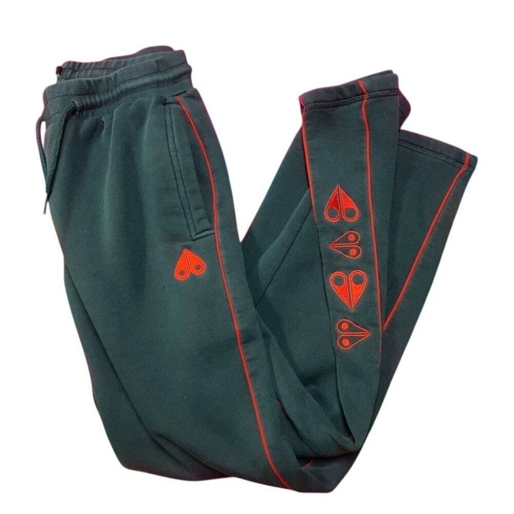 Moose Knuckles Sweatpants Men's L Green Red Embroidered Straight Leg‎ *FLAWS*